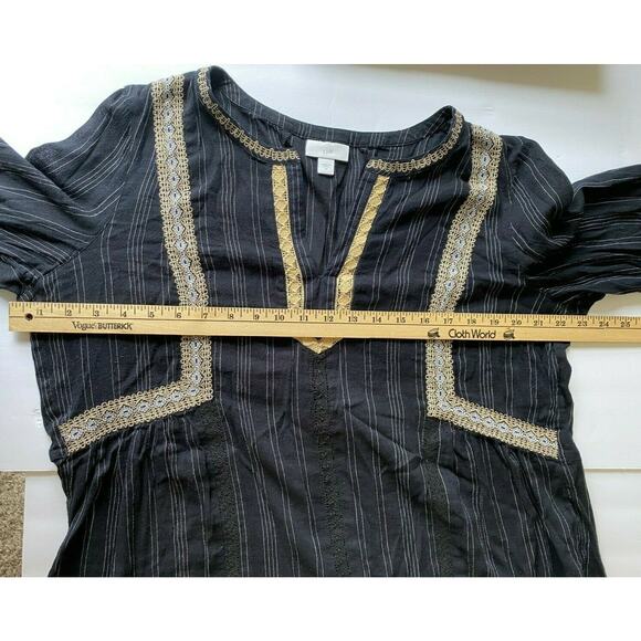 J Jill Black Embroidered Boho Long Sleeve V Neck Top Medium - Picture 7 of 8